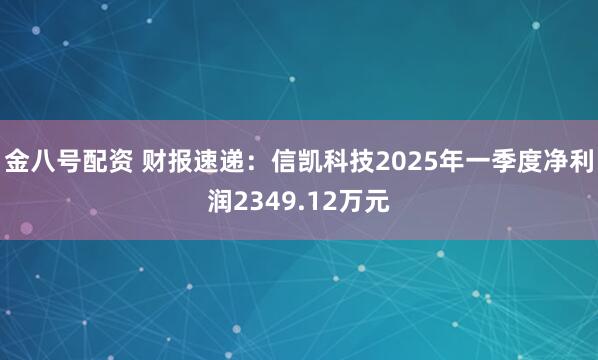 金八号配资 财报速递:信凯科技2025年一季度净利润2349.12万元