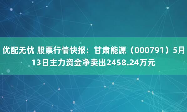 优配无忧 股票行情快报:甘肃能源(000791)5月13日主力资金净卖出2458.24万元