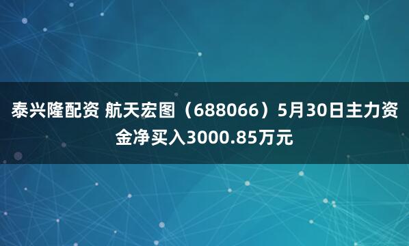 泰兴隆配资 航天宏图(688066)5月30日主力资金净买入3000.85万元