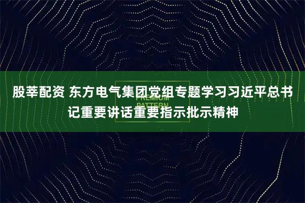 股莘配资 东方电气集团党组专题学习习近平总书记重要讲话重要指示批示精神